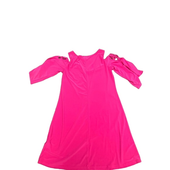 Lily Lane Dress Womens Size M Hot Pink Cold Shoulder Midi Woven Detail Vibrant - Picture 6 of 6